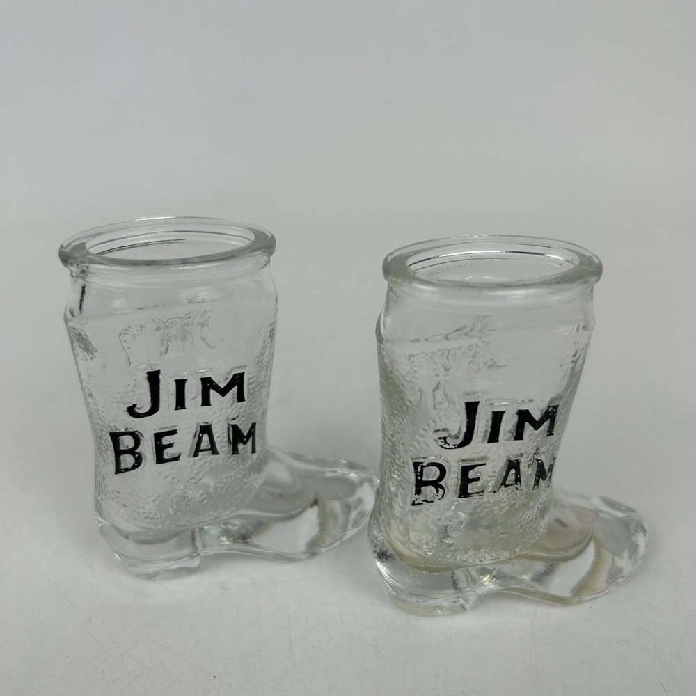 SET of‎ 2 Jim Beam Shot Glass Cowboy Boot 1.5 oz Whiskey Vintage Original